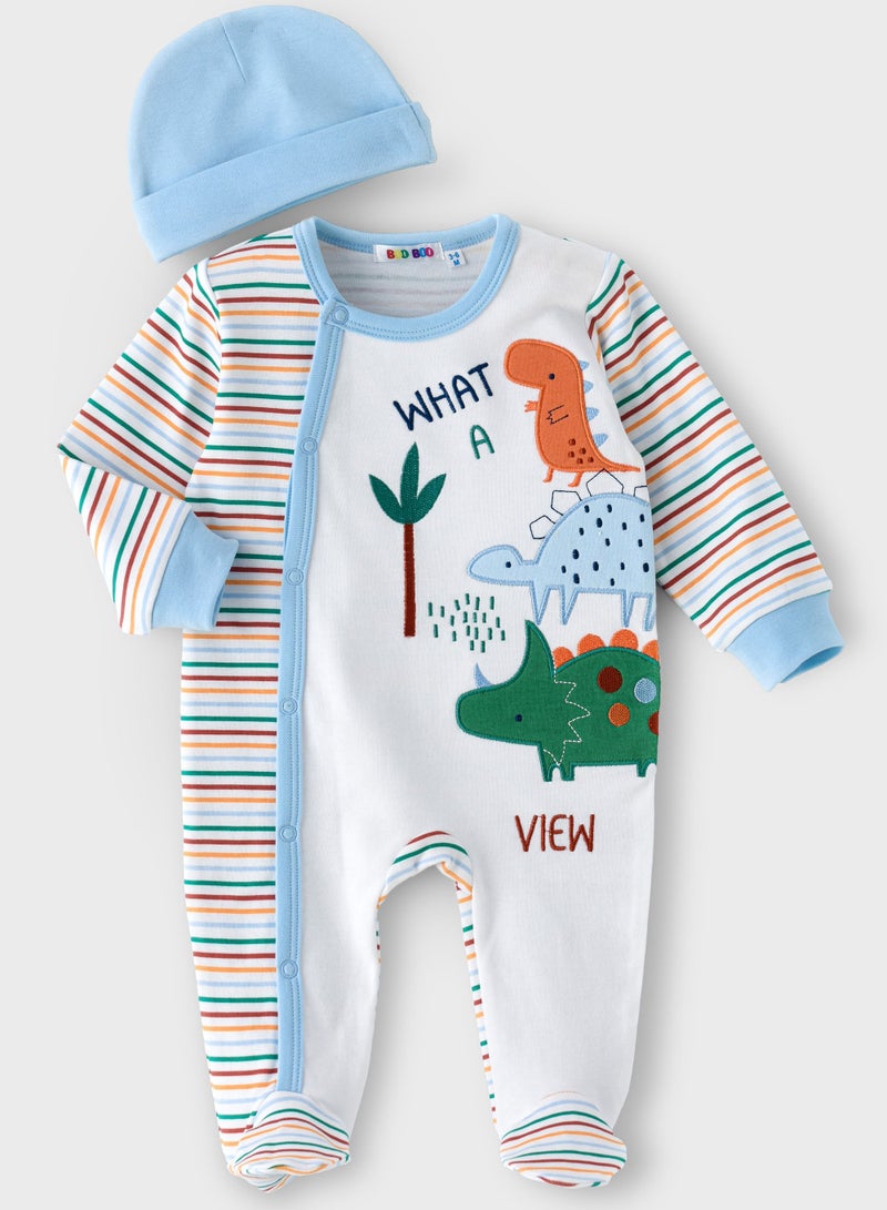 بوو بوو بوبو – بدلة نوم للأطفال دينو تري رانج 2 حزمة طقم قبعات - Image 1