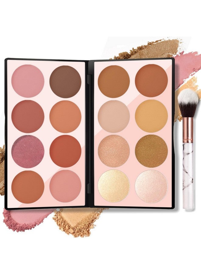 NewBang 16 Colors Blush Contour Highlighter Makeup Palette With Brush Matte Mineral Face Blush Powder For Cheek Bright Shimmer Illuminator Bronzer Professional Facial Beauty Makeup Blushes Set - Image 1