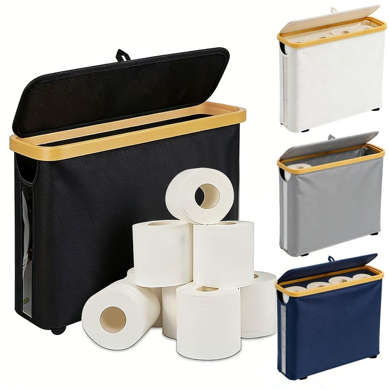 Black Foldable Toilet Paper Holder No Installation Needed Space Saving Design Sturdy Lid - Image 1