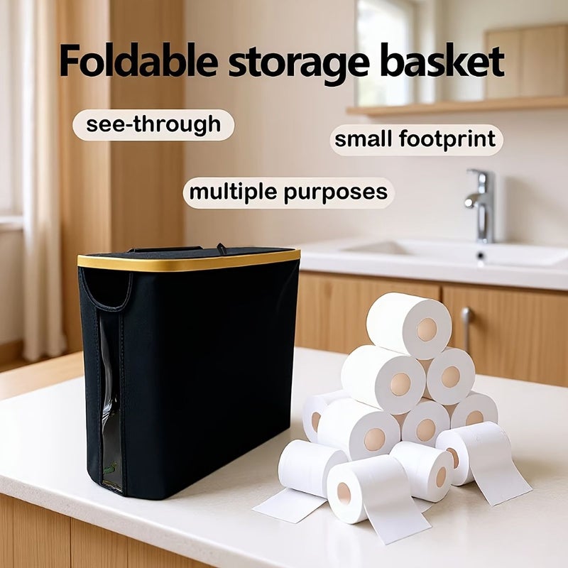 Black Foldable Toilet Paper Holder No Installation Needed Space Saving Design Sturdy Lid - Image 2
