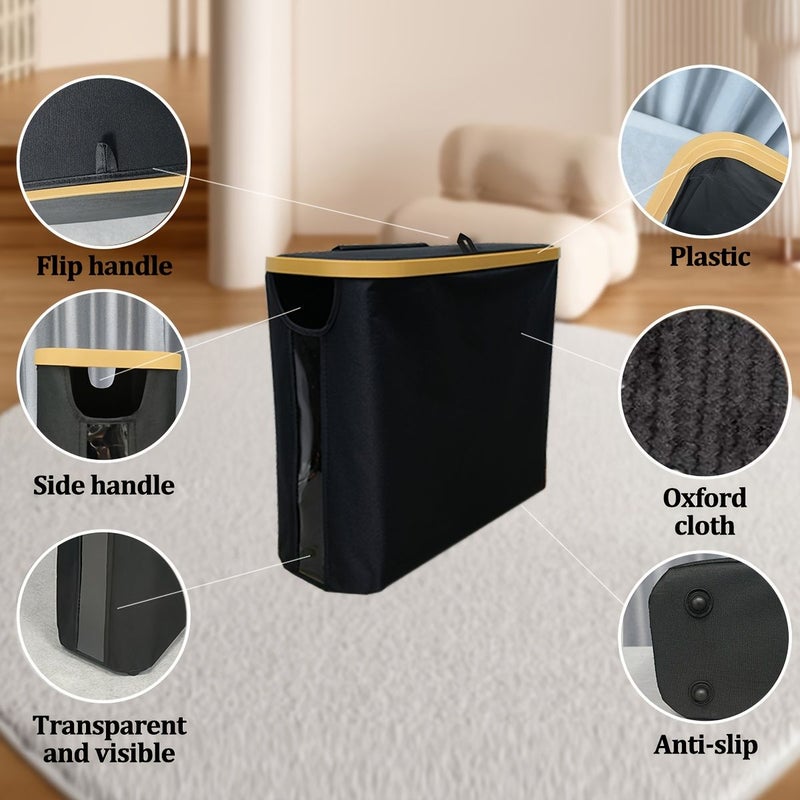 Black Foldable Toilet Paper Holder No Installation Needed Space Saving Design Sturdy Lid - Image 5