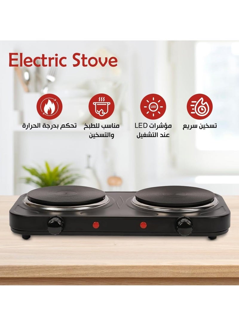 Denx Electric Stove, Dual Hot Plate, Electric Heater 1000W + 1000W Power, cooker heater with Five-Stage Temperature Control, Energy Efficient - Portable for Home Use & Travel - Image 1