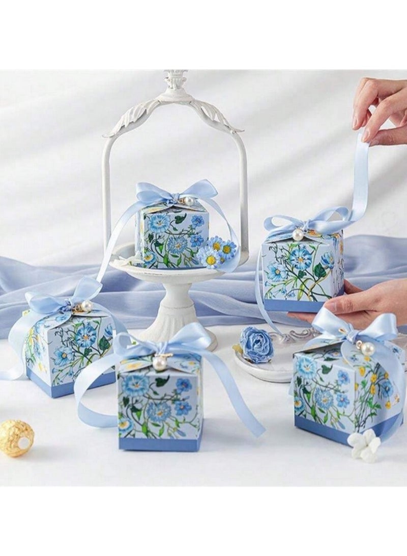 مجموعة صناديق هدايا فاخرة من 10 قطع – تصميم زهري أنيق مع شريط ساتان ولمسة لؤلؤية - Image 3