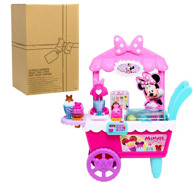Minnie Disney Junior Minnie Mouse Sweets & Treats Ice Cream Cart with Sounds and Phrases, 40-pieces, Pretend Play, Kids Toys for Ages 2 Up by Just Play - Image 1