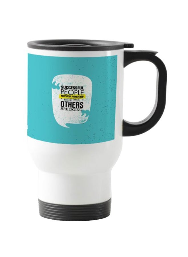 Printed Stainless Steel Travel Mug White/Blue 13centimeter