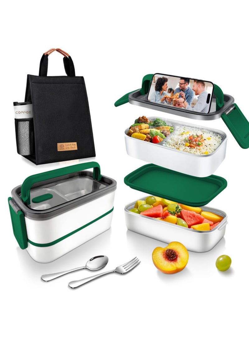 Adando Stainless Steel Lunch Box-1400ml Double Layer Microwave-Safe Bento Box- 304 Leakproof Tiffin box- Thermos Lunch Box Thermal Insulation Detachable- for Adults Students Office School- with Thermal Bag & Cutlery - Image 1