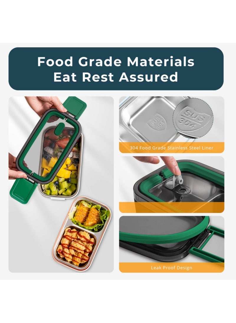 Adando Stainless Steel Lunch Box-1400ml Double Layer Microwave-Safe Bento Box- 304 Leakproof Tiffin box- Thermos Lunch Box Thermal Insulation Detachable- for Adults Students Office School- with Thermal Bag & Cutlery - Image 3