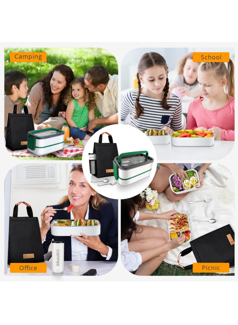 Adando Stainless Steel Lunch Box-1400ml Double Layer Microwave-Safe Bento Box- 304 Leakproof Tiffin box- Thermos Lunch Box Thermal Insulation Detachable- for Adults Students Office School- with Thermal Bag & Cutlery - Image 5