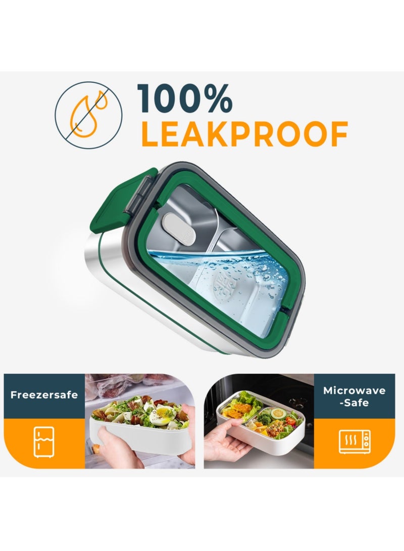 Adando Stainless Steel Lunch Box-1400ml Double Layer Microwave-Safe Bento Box- 304 Leakproof Tiffin box- Thermos Lunch Box Thermal Insulation Detachable- for Adults Students Office School- with Thermal Bag & Cutlery - Image 4