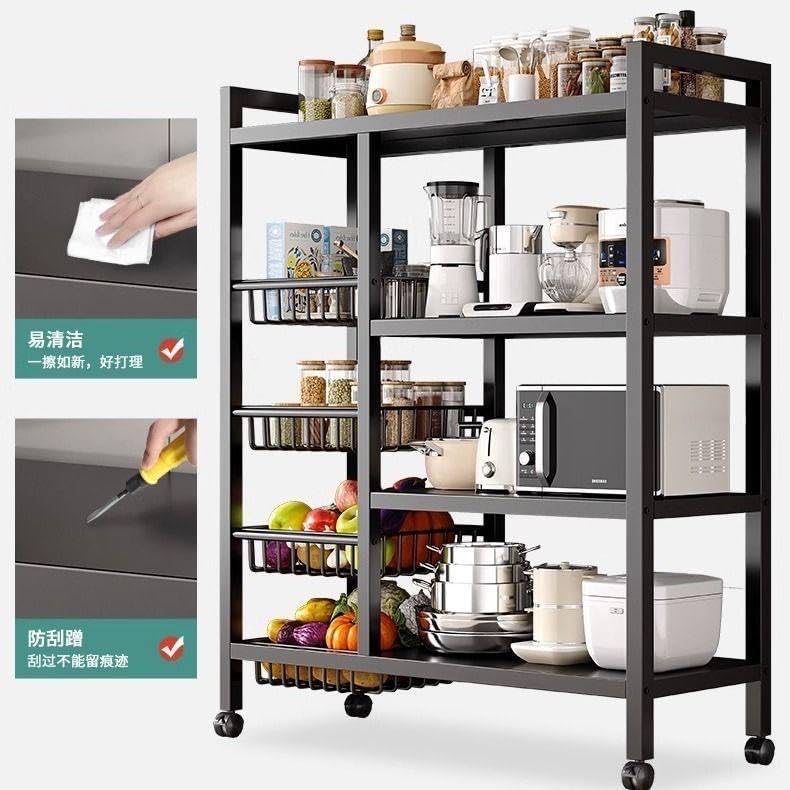 Wamit 4-Tier Free Standing Metal Storage Shelf with Mesh Baskets, Black - Image 3
