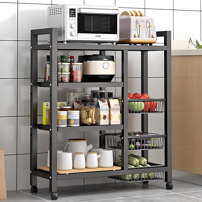 Wamit 4-Tier Free Standing Metal Storage Shelf with Mesh Baskets, Black - Image 1