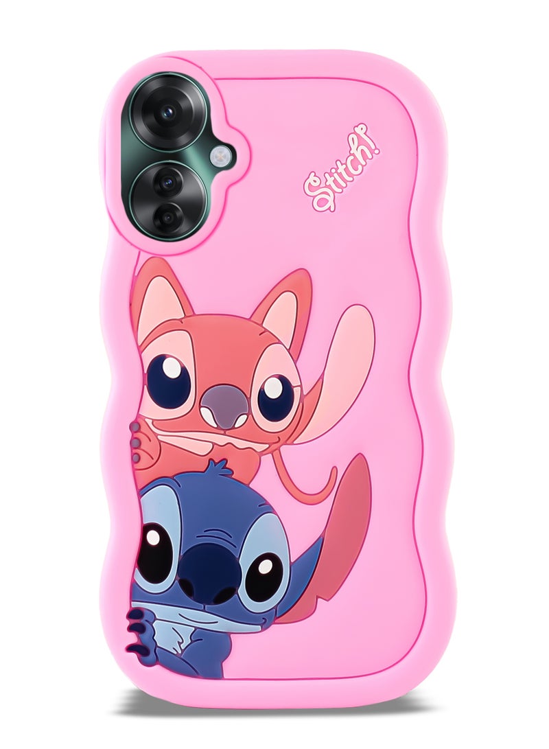 حافظة هاتف من السيليكون الناعم المموج ثلاثية الأبعاد من Lilo and Stitch لهاتف Oppo Reno 11F (وردي) - Image 1