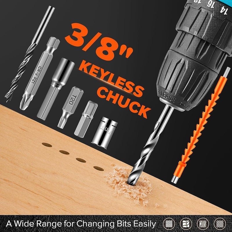 WEMART Cordless Drill Set, 48V Power Drill Kit With Battery, 25+1 Position, 2 Variable Speed, 3/8'' Keyless Chuck, Fast Charger With Tool Bag - Image 5