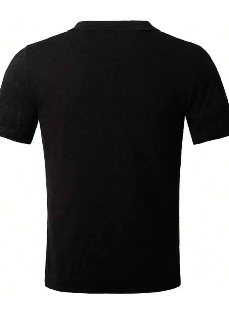 Cool Tarz Cool Style Men's Black Thin Hair Knitted Slim Fit Polo Neck Knitwear T-Shirt