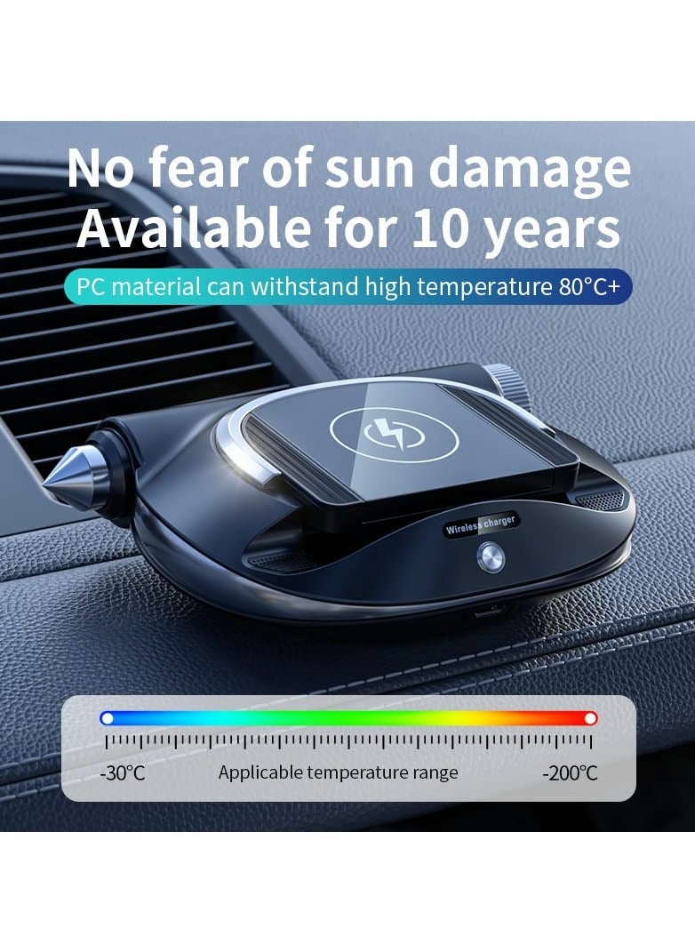 Excefore - Multifunctional Wireless Car Charger Mount, 15W 10W 7.5W Fast Charge, Car Charging Mount with Window Breaker Hammer, Parking Card Phone Number, Fits Most Phones in The Market - Image 1