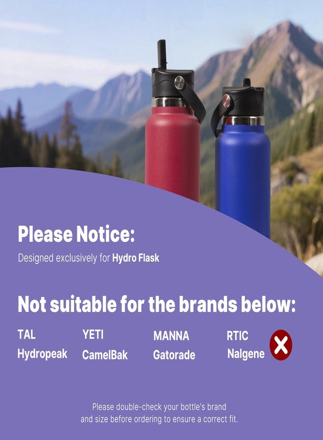 Diumepo Straw Lid for Hydro Flask 12 16 18 20 32 40 oz Wide Mouth Water Bottle, Replacement Straw Top Cap with Straws and Brush, BPA Free (Black) - Image 2