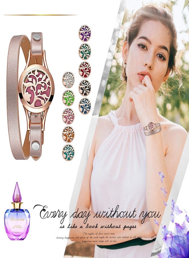 Cupimatch Essential Oil Diffuser Bracelet Wristband, Stainless Steel Aromatherapy Locket Bracelets Adjustable Leather Band with 10 Color Pads Jewelry Gift Set for Girls Women - Image 2