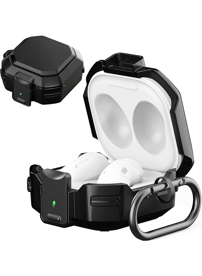 erorex Armor Case Cover For Samsung Galaxy Buds Pro Galaxy Buds Live Galaxy Buds 2 Case Cover With Security Lock Hard Rugged Pc Shockproof Case Cover With Keychain Straps. Black  - Image 1
