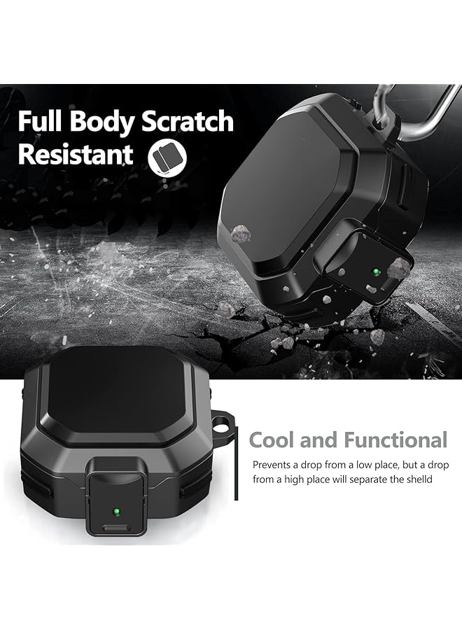 erorex Armor Case Cover For Samsung Galaxy Buds Pro Galaxy Buds Live Galaxy Buds 2 Case Cover With Security Lock Hard Rugged Pc Shockproof Case Cover With Keychain Straps. Black  - Image 3