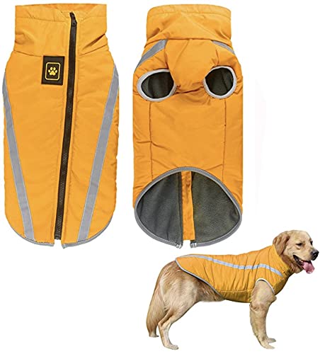 KUTKUT Windproof Warm Dog Winter Jacket, Reflective Cold Weather Coat | Waterproof Polar Fleece Lining Wind Breaker with Leash Hole Pet Warm Clothing. (Yellow, Size: 5XL, Chest: 78cm),1 Count - Image 4