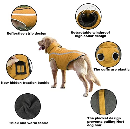 KUTKUT Windproof Warm Dog Winter Jacket, Reflective Cold Weather Coat | Waterproof Polar Fleece Lining Wind Breaker with Leash Hole Pet Warm Clothing. (Yellow, Size: 5XL, Chest: 78cm),1 Count - Image 5