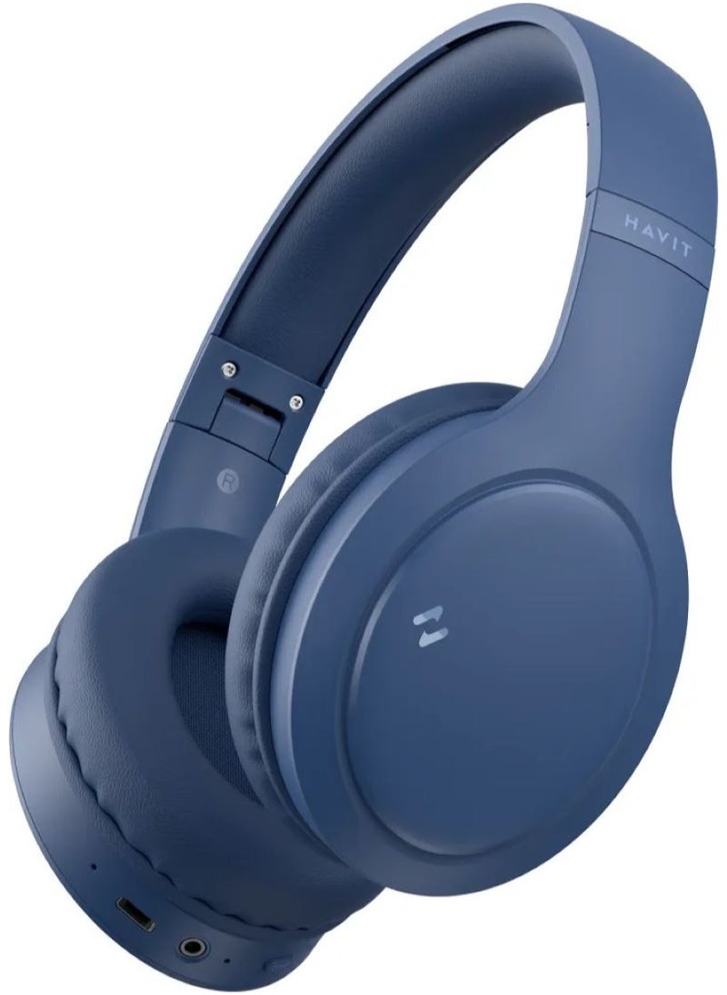 havit - Over-Ear Wireless Headset, Bluetooth Headphone, 40mm Dynamic Drivers for Powerful Bass, Stereo Sound Quality, Foldable Design, 22-Hours Battery Life, and Aux Wired Option for Versatile Listening and Extended Audio Experience- Blue - Image 1
