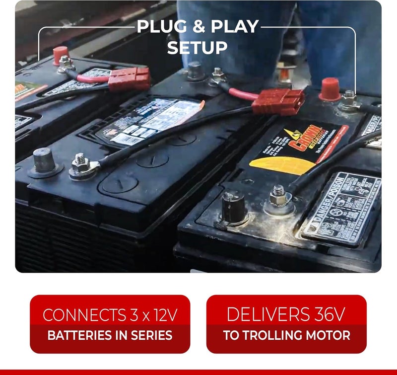 Connect-Ease طقم توصيل/فصل سريع لمحرك التجديف 36 فولت RCE36VBK | طقم أسلاك قارب توصيل وتشغيل لثلاث بطاريات 12 فولت على التوالي | سلك بحري بقطر 8 AWG | متوافق مع الليثيوم - Image 3