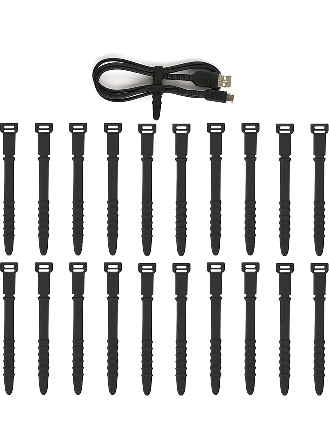 erorex 20 Pcs Silicone Cable Ties Reusable Cable Ties Cable Organizer Multi Purpose Plastic Tie Wraps Under Desk Charging For Cables Headphones Home Office Accessories - Image 1