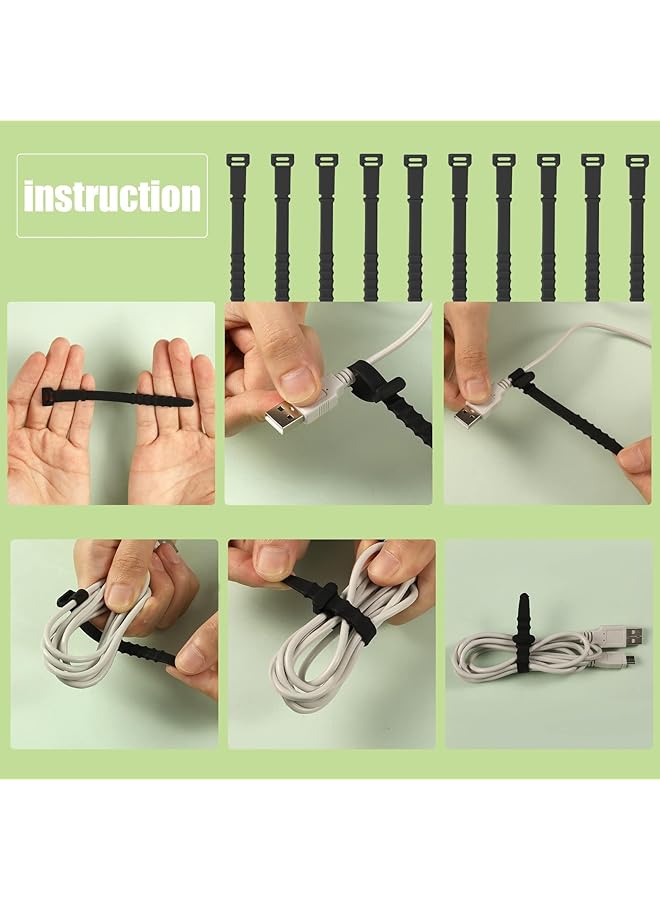 erorex 20 Pcs Silicone Cable Ties Reusable Cable Ties Cable Organizer Multi Purpose Plastic Tie Wraps Under Desk Charging For Cables Headphones Home Office Accessories - Image 4