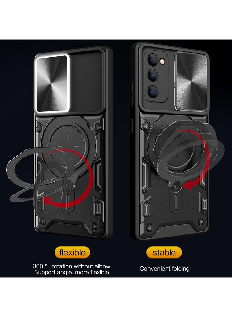 جراب حمايه مقاوم للصدمات وحمايه للكاميرا مزود بدبله معدنيه سي دي متوافق مع Samsung Galaxy S20 FE (اسود) - Image 2