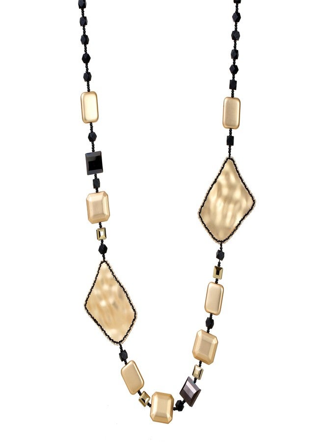 Xalroco Long Necklace / Beaded Statement Necklace / Adjustable Cord and Fabric Necklace with Geometric Metals, Braided Balls, Ceramic, Shell, Lava or Natural Stone Beads / Fashion Jewelry (Black/Geometric Metals) - Image 1