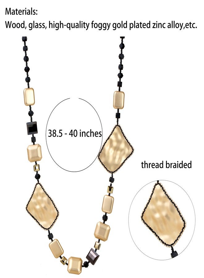 Xalroco Long Necklace / Beaded Statement Necklace / Adjustable Cord and Fabric Necklace with Geometric Metals, Braided Balls, Ceramic, Shell, Lava or Natural Stone Beads / Fashion Jewelry (Black/Geometric Metals) - Image 5