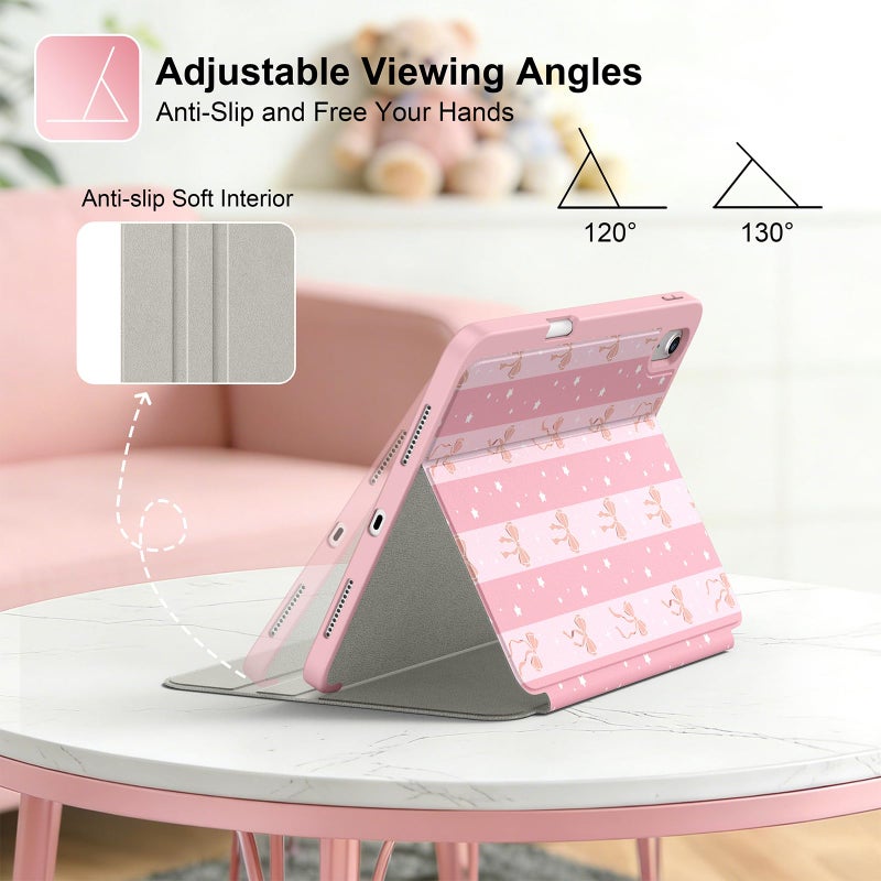 Supveco Case for iPad (A16) 11th Generation 11 inch (2025),iPad 10th Generation 10.9 inch (2022) with Pencil Holder,Premium Folio Stand Case with Soft TPU Back Cover,Auto Wake/Sleep-Pink Bow - Image 5