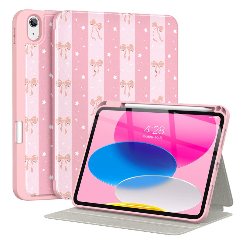 Supveco Case for iPad (A16) 11th Generation 11 inch (2025),iPad 10th Generation 10.9 inch (2022) with Pencil Holder,Premium Folio Stand Case with Soft TPU Back Cover,Auto Wake/Sleep-Pink Bow - Image 1
