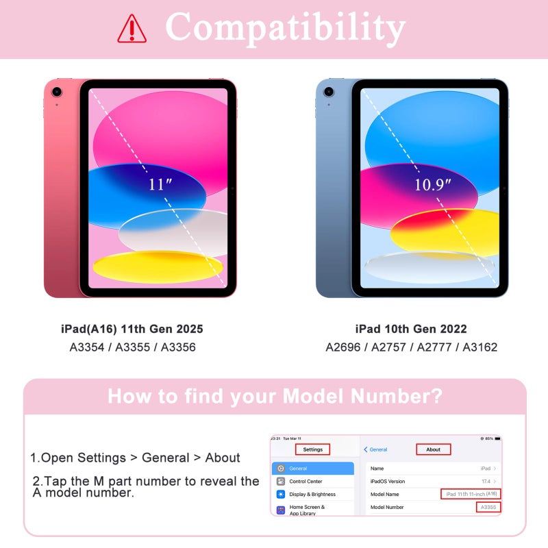 Supveco Case for iPad (A16) 11th Generation 11 inch (2025),iPad 10th Generation 10.9 inch (2022) with Pencil Holder,Premium Folio Stand Case with Soft TPU Back Cover,Auto Wake/Sleep-Pink Bow - Image 2