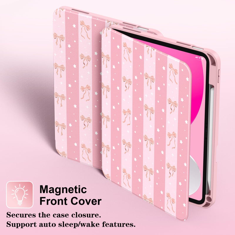 Supveco Case for iPad (A16) 11th Generation 11 inch (2025),iPad 10th Generation 10.9 inch (2022) with Pencil Holder,Premium Folio Stand Case with Soft TPU Back Cover,Auto Wake/Sleep-Pink Bow - Image 3