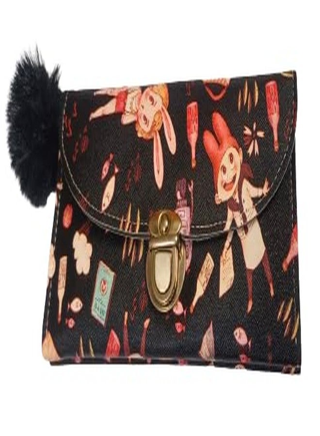 Mobile Wallet | Hand Purse for Women/Girls |Girls' Stylish PU Leather Wallet with Tassel, Zipper Pocket, Multi-Slots, Dark Brown Pattern Design (Black) - Image 1