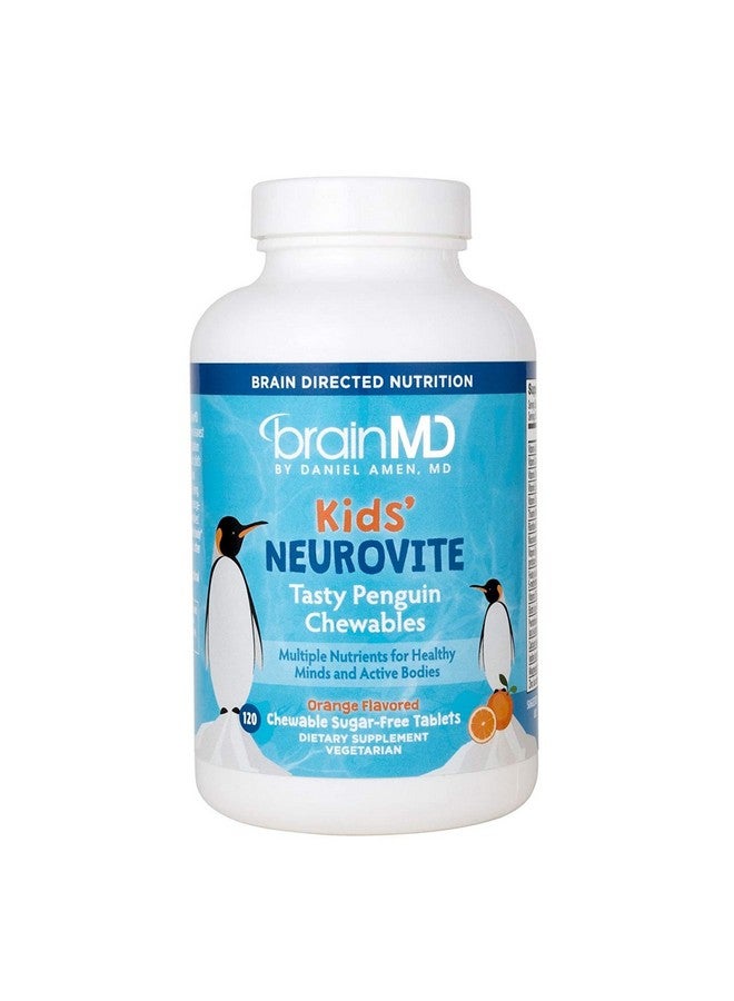 برينمد BRAINMD Dr Amen Kids' NeuroVite, Orange Flavor - 120 قرصًا مضغوطًا على شكل بطريق - مكمل متعدد الفيتامينات والمعادن - يعزز النمو والتطور الصحي - خالٍ من الجلوتين - 60 وجبة - Image 1