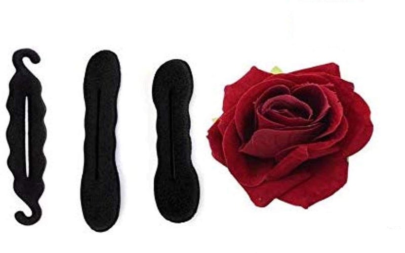 Chanderkash 3 ShapesDesigns BunJudaExtension Maker With Free 1 Rose Hair Clip Red - Image 1