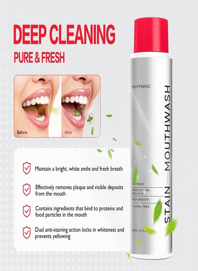 Fmnung Stain Whitening Mouthwash, Gunk Removing Mouthwash for Fresh Breath, Hydrogen Peroxide Mouthwash to Promote Whiter Teeth, Peroxide Rinse with Essential Oils - Image 3