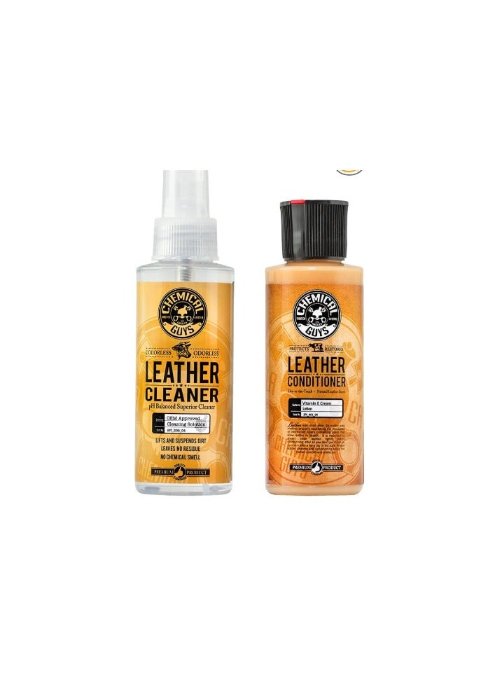 Chemical Guys Leather Cleaner and Conditioner Complete Leather Care Kit 2-4 fl oz Bottles