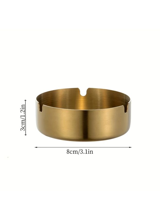 Golden 6Pack Stainless Steel Round Ashtrays Durable Windproof Easy Clean Design for Home Hotel Cafe - Image 3