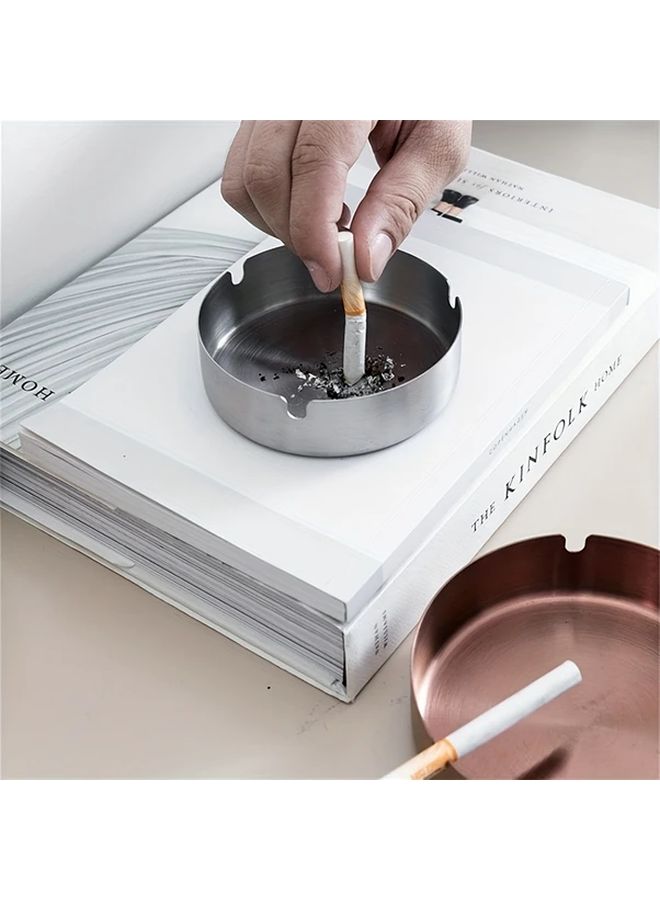 Golden 6Pack Stainless Steel Round Ashtrays Durable Windproof Easy Clean Design for Home Hotel Cafe - Image 2
