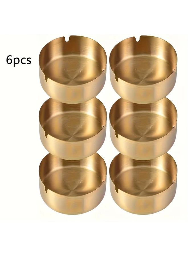 Golden 6Pack Stainless Steel Round Ashtrays Durable Windproof Easy Clean Design for Home Hotel Cafe - Image 1