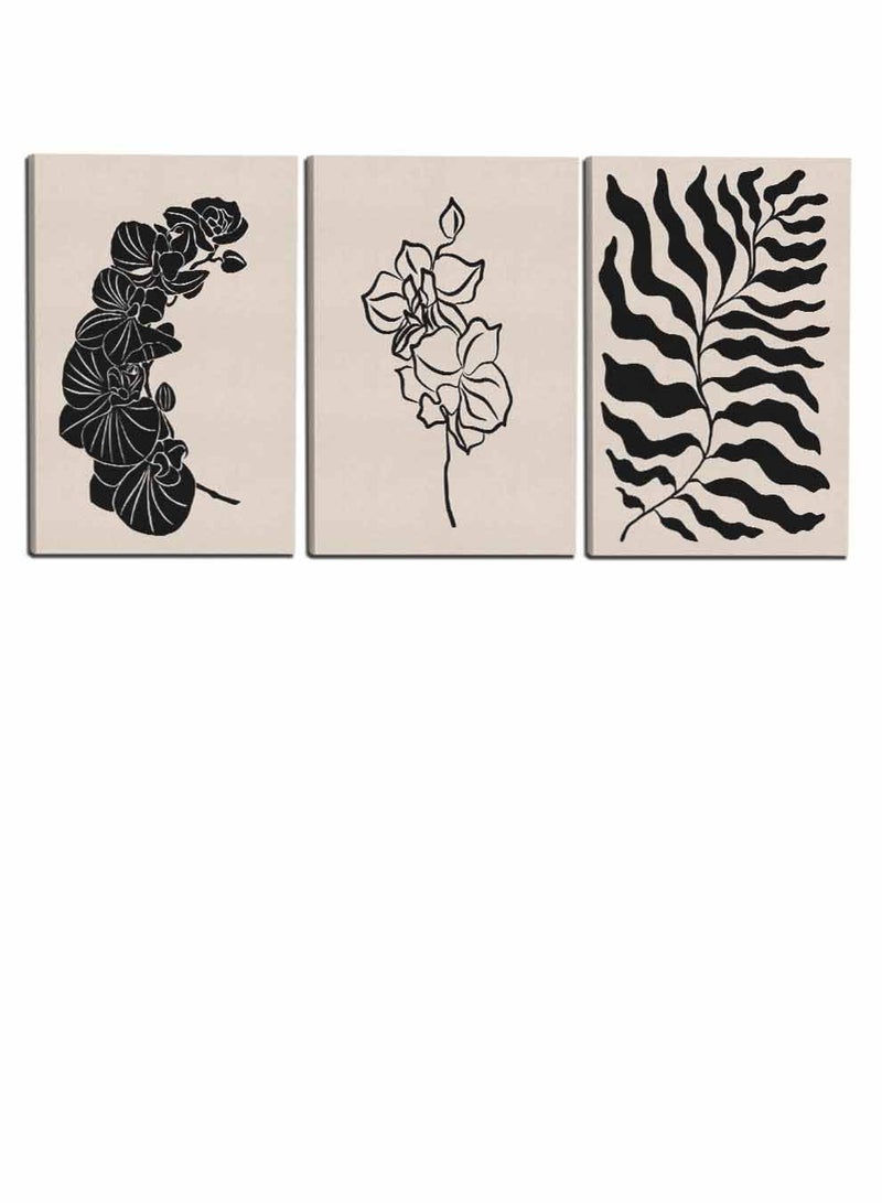 لوحة طقم من ٣ لوحات كانفاس على إطار خشبي بتصميم أوراق نباتية داكنة - Image 4