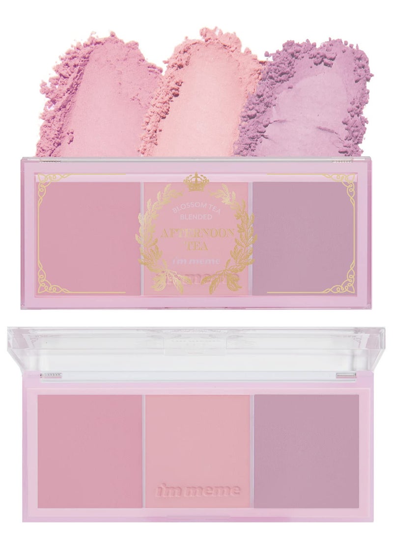 I'M MEME Blusher Palette - Afternoon Tea_Blossom Tea | Soft Pink, Peach, Lavender, 3 Shades Palette, Matte Powder, Face & Cheeks, For All Skin Tones, Powdery Finish, Lightweight Formula, 0.4 Oz - Image 1