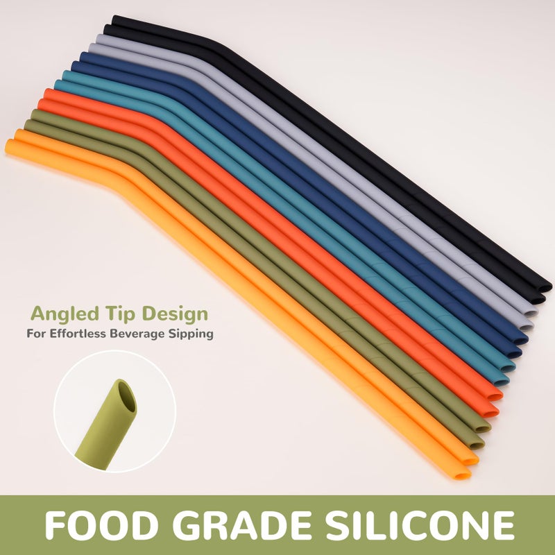 NiHome 14PCS Bent Silicone Straws Fit for Stanley 40oz 30oz Tumbler, 14â€ Extra Long Reusable Drinking Straw, Can Cut Length for 1/Half Gallon 75 64 OZ Large Water Bottle, 2 Brushes (Dark Morandi) - Image 2