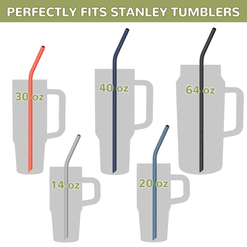 NiHome 14PCS Bent Silicone Straws Fit for Stanley 40oz 30oz Tumbler, 14â€ Extra Long Reusable Drinking Straw, Can Cut Length for 1/Half Gallon 75 64 OZ Large Water Bottle, 2 Brushes (Dark Morandi) - Image 4