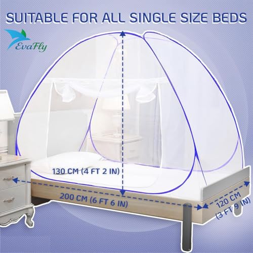 Evafly Mosquito Net for Single Bed | Polyester Strong 30GSM mesh| PVC Coated Corrosion Resistant Steel Wire - Purple - Image 2
