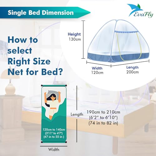 Evafly Mosquito Net for Single Bed | Polyester Strong 30GSM mesh| PVC Coated Corrosion Resistant Steel Wire - Purple - Image 3